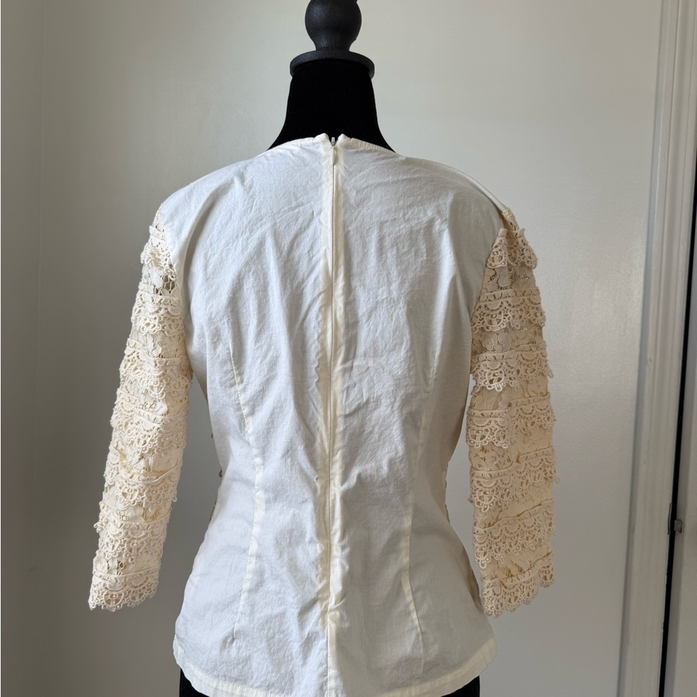 Tracy Reese Ivory Lace Blouse XS/S | Romantic Boho V-Neck Top - Picture 5 of 12